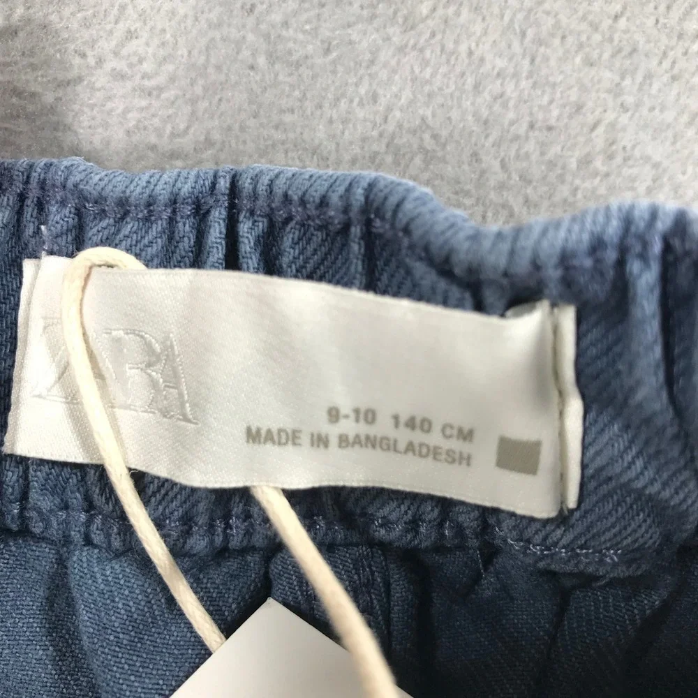 Zara Carpenter Shorts Kids Size 9-10 Blue New Garment Dye Utility Pockets Baggy